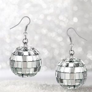 Disco Mirror Ball Earrings Holiday Party Dance Ballroom Dangle Sparkle